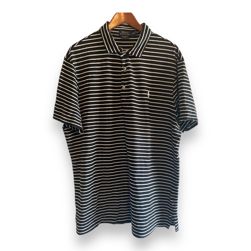 Polo Ralph Lauren Mens XXL Black White Striped Featherweight Mesh Polo Shirt